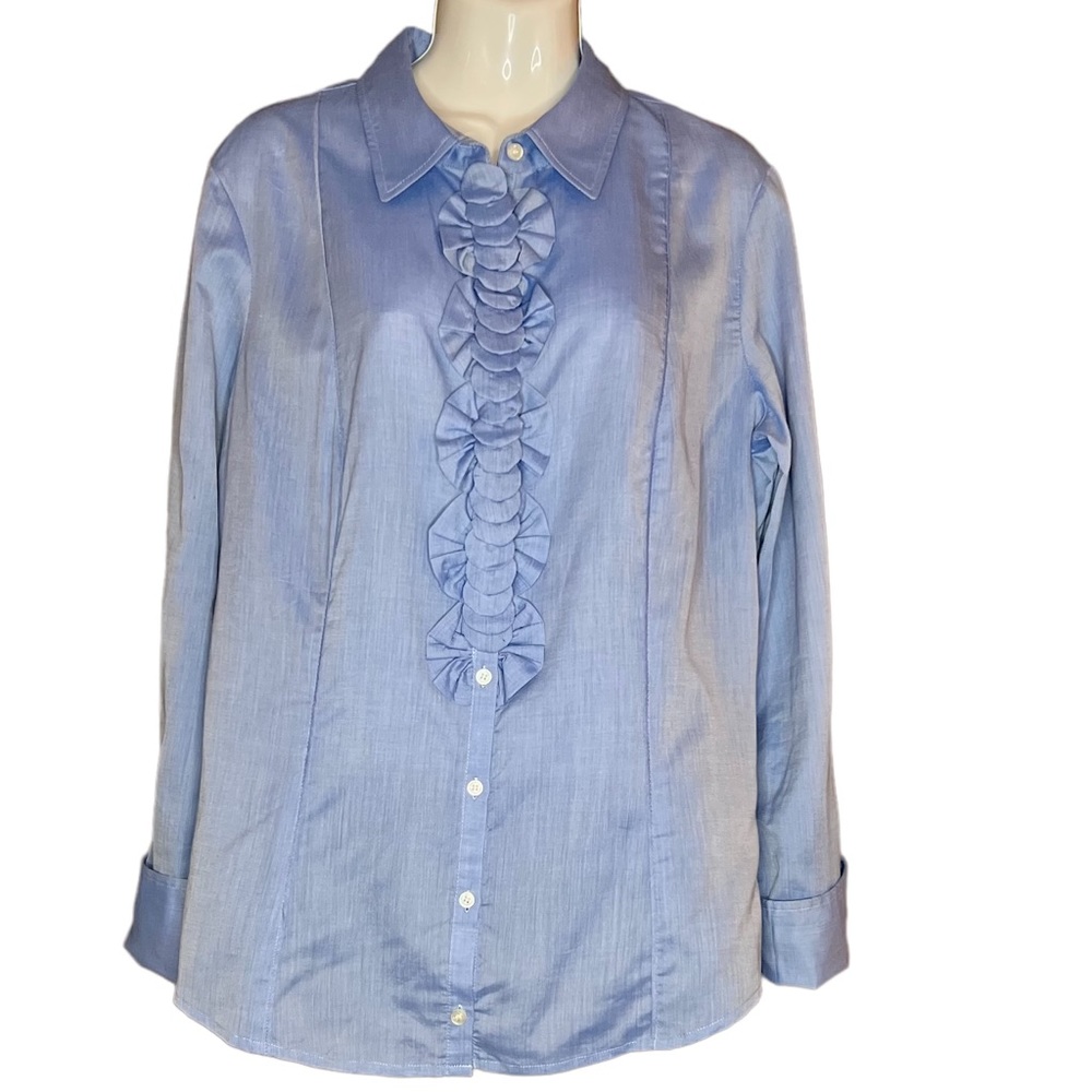 Etcetera Chambray Blue Button Down Shirt - image 1